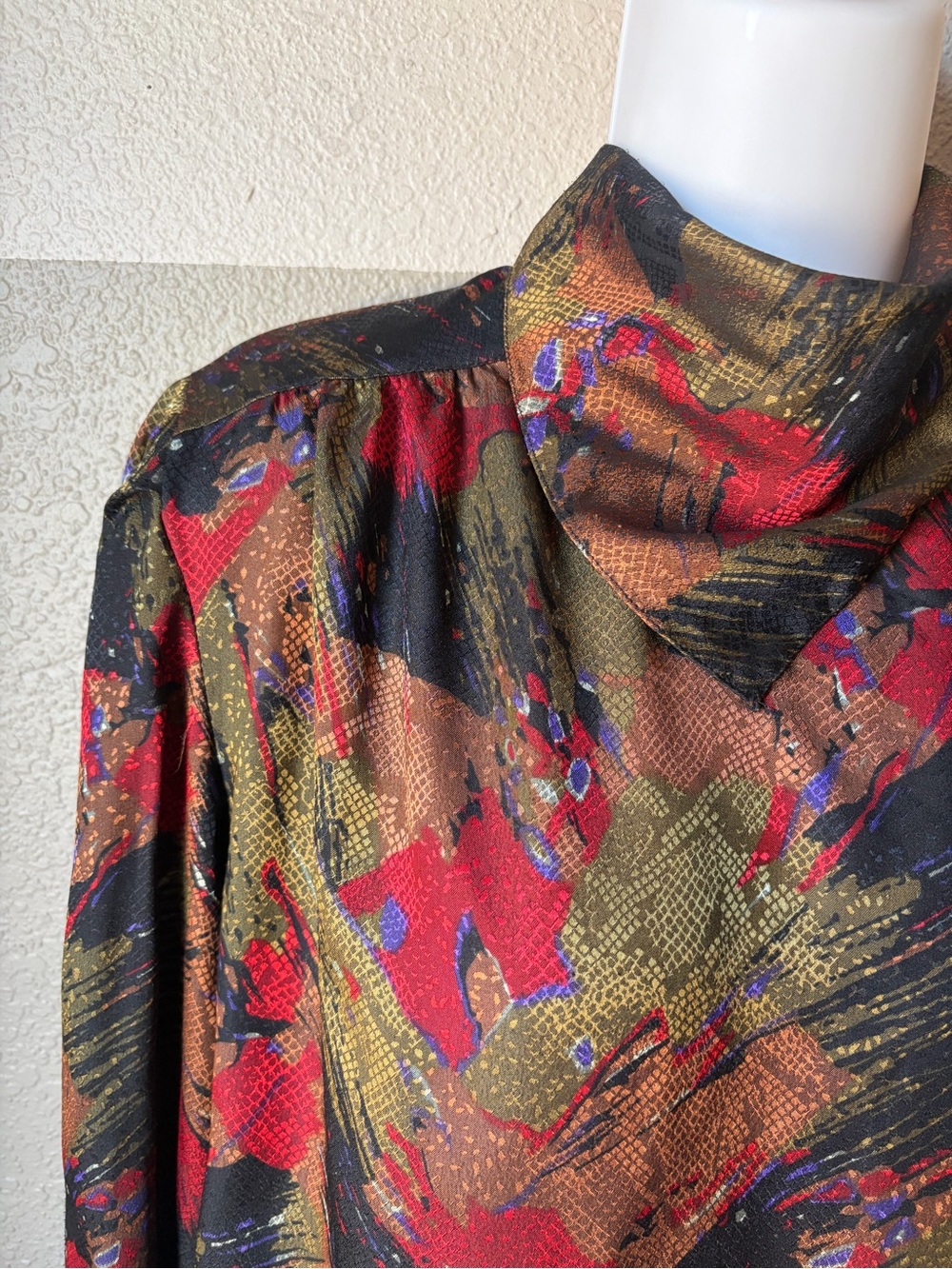 Vintage Eva Laurel New York Women’s 12 Long Sleeve Blouse Abstract 1980’s Cowl - Picture 2 of 9